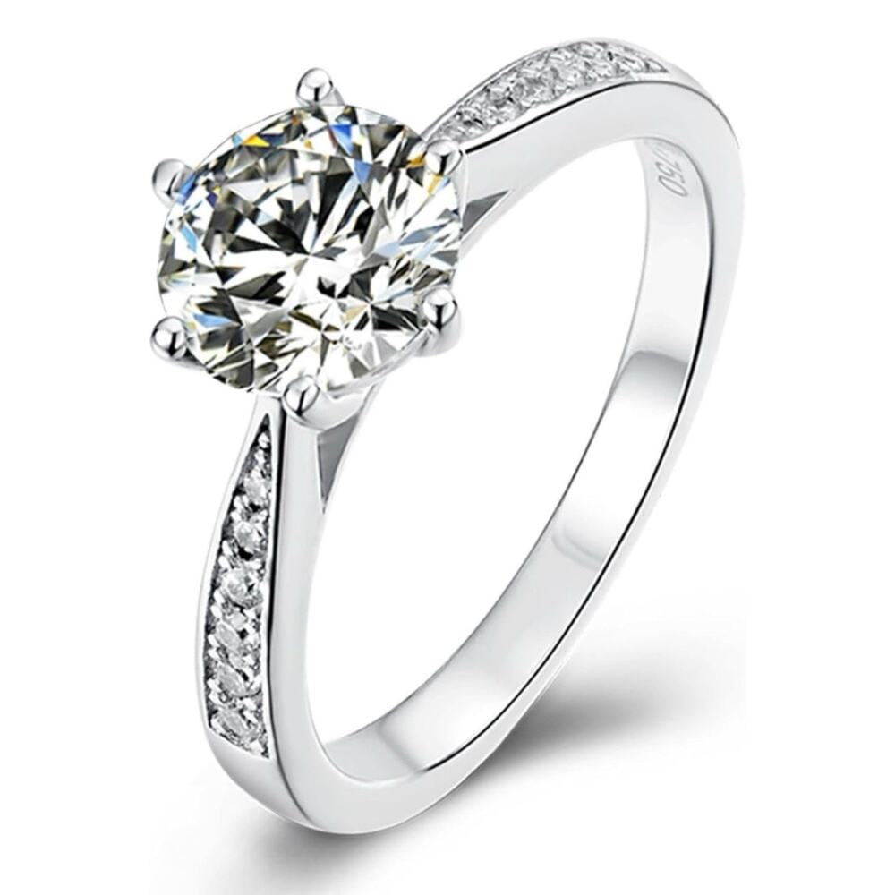 Moissanite Solitaire Ring 1–2CT D VVS1 925 Sterling Silver 18K White Gold Sz 7